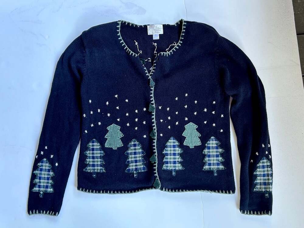Christopher & Banks Christmas Tree Y2K Vintage Women’s SM Cardigan
